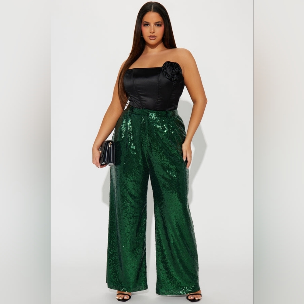 Nights Like This Sequin Trouser - Hunter Green